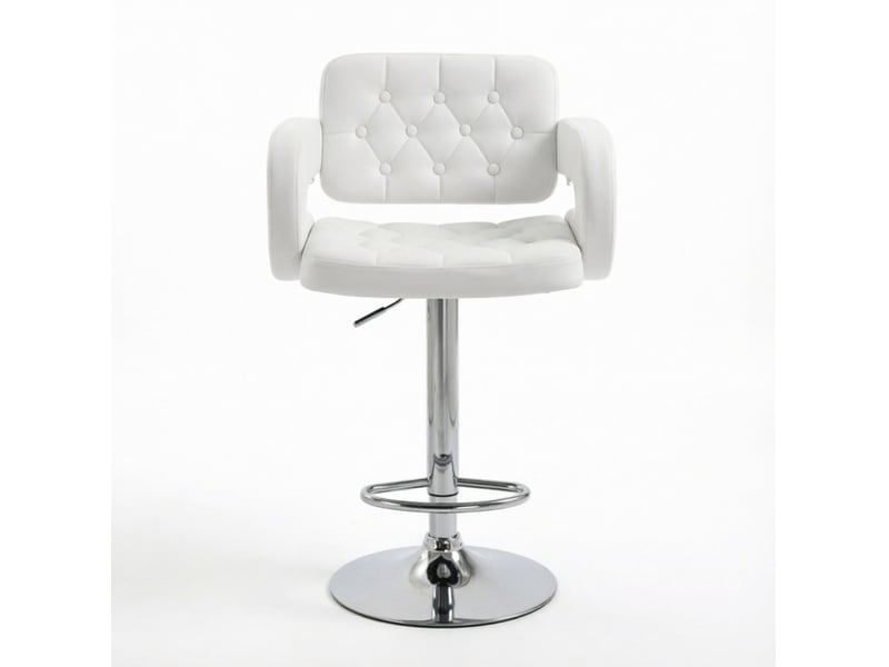  Tabouret de bar réglable avec accoudoirs, dossier et repose-pieds en métal et revêtement synthétique blanc  - Conforama A