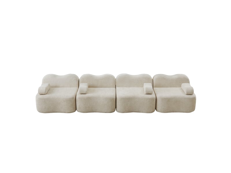  Canapé d'angle modulaire 4 places sans cadre en velours beige  - Conforama A