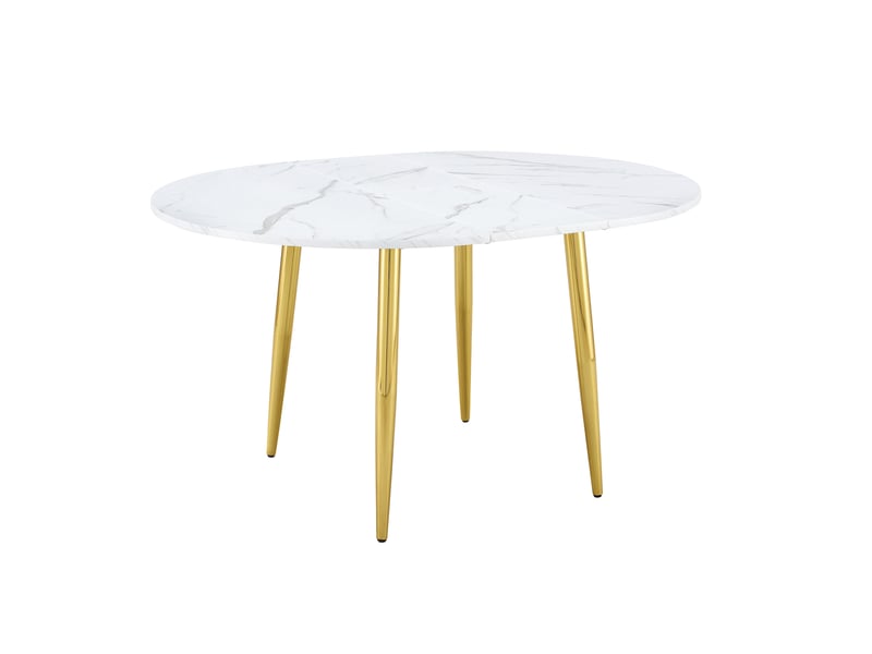 Table à manger ronde extensible, table gain de place, 107-137 cm, design moderne, mdf et métal, blanc, bords arrondis - Conforama A