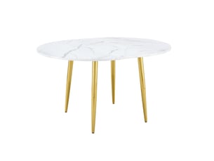 Table à manger ronde extensible, table gain de place, 107-137 cm, design moderne, mdf et métal, blanc, bords arrondis