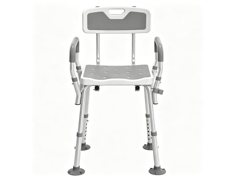  Chaise de douche réglable en hauteur avec dossier et accoudoirs, assise antidérapante pour salle de bains  - Conforama A