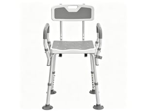 Chaise de douche réglable en hauteur avec dossier et accoudoirs, assise antidérapante pour salle de bains