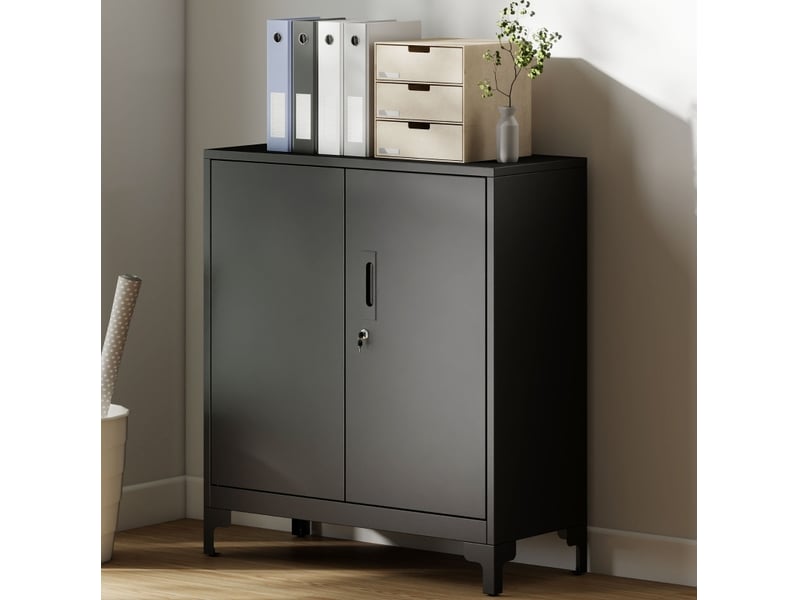  Armoire de bureau en métal 80 x 35 x 91 cm – noir – 2 niveaux de rangement, portes verrouillables  - Conforama B