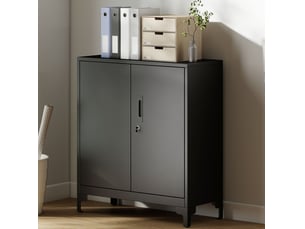 Armoire de bureau en métal 80 x 35 x 91 cm – noir – 2 niveaux de rangement, portes verrouillables