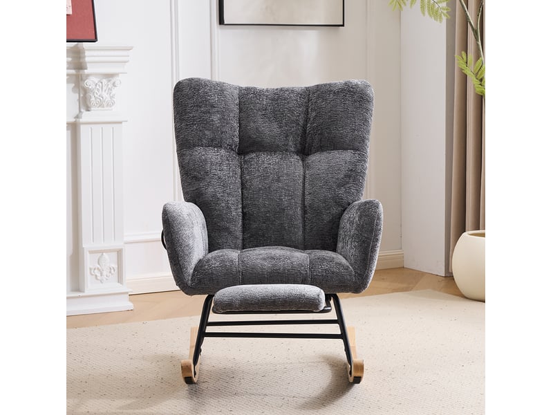  Chaise à bascule 63x92x89 cm dossier haut chenille gris foncé  - Conforama B