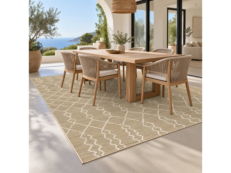  The white stone tapis extérieur motif berbère 140x200 cm beige | pour intérieur et extérieur, résistant aux uv et à l'eau, lavable | tapis en polypropylène tissé à plat effet sisal  - Conforama A