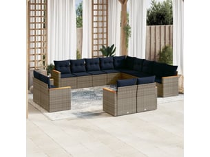 Vidaxl ensemble de canapé de jardin 13 pcs avec coussins gris résine tressée