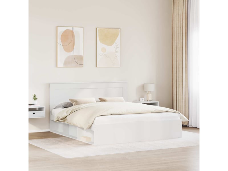 Lit adulte ; lit double ; cadre de lit avec tête de lit blanc 200x200 cm pin massif  - Conforama D