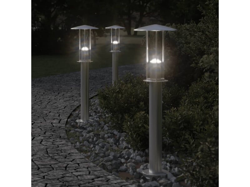  Lampadaires d'extérieur 3 pcs argenté 60 cm acier inoxydable argent 02_0042560  - Conforama B