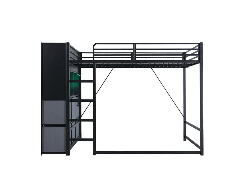  Lit mezzanine 120x200 cm avec rangement, éclairage et station de charge, noir gris, sans matelas  - Conforama E