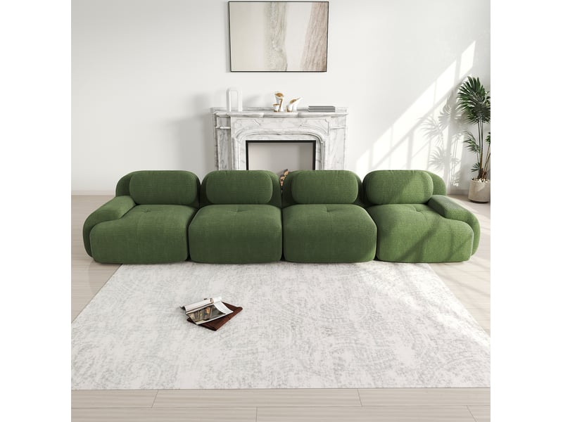  Canapé d'angle modulaire modenvie 4 places 388 x 103 x 70 cm velours côtelé vert sans cadre  - Conforama B