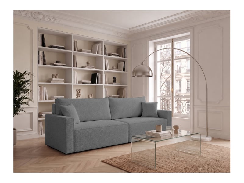  Farah - canapé droit 3 places convertible accoudoirs slim en tissu bouclettes généreuses  - Conforama B