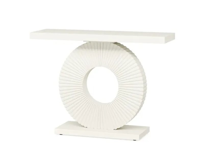  Console d'entrée avec structure métallique, base géométrique et patins réglables pour entrée, salon, en mdf et métal blanc  - Conforama A