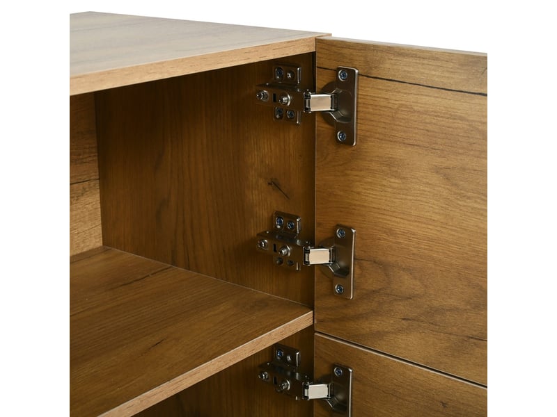 Ensemble meubles tv 3 pièces éclairage led 1 meuble tv 1 vitrine salon 1 étagère suspendue télé 80 pouces noir bois naturel meuble tv 3 tiroirs - Conforama E