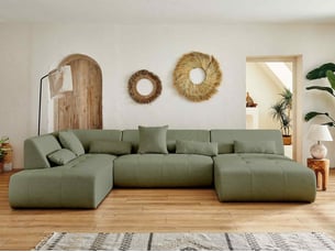 Canapé d'angle gauche fixe BESTMOBILIER ONYX 7 places Tissu Vert sauge