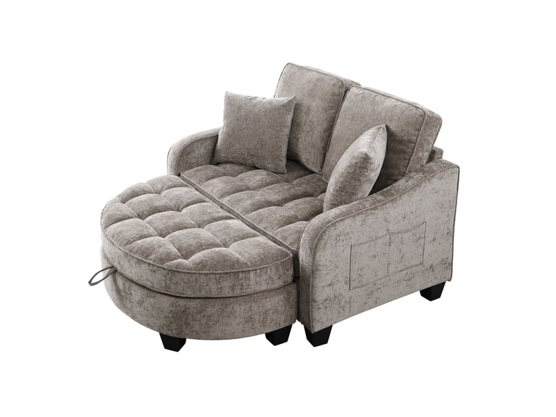  Canapé convertible 1 place, lit d’appoint 1 personne, 132x129x93 cm, canapé-lit 2 en 1, pouf de rangement, tissu chenille, bois d’eucalyptus, marron  - Conforama A