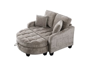 Canapé convertible 1 place, lit d’appoint 1 personne, 132x129x93 cm, canapé-lit 2 en 1, pouf de rangement, tissu chenille, bois d’eucalyptus, marron