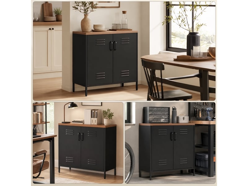  Buffet avec 2 portes, rangement et étagère réglable pour salon en métal 80×40×80 cm noir  - Conforama C