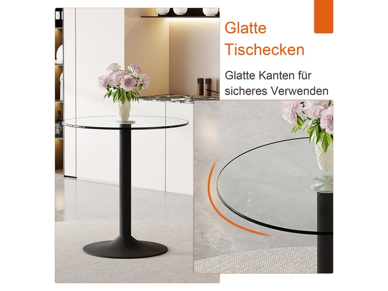  Table de bar ronde,89x89x92 cm,verre trempé transparent et métal,noir  - Conforama D
