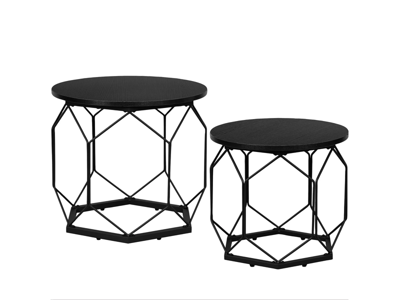  Tables basses gigognes avec 2 plateaux amovibles et rangement ouvert, style moderne, pour salon, en métal et bois noir  - Conforama A