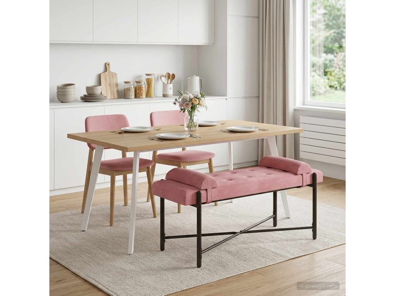  Banc chambre, banc de lit capitonné à boutons avec coussins rose 110x40x46 cm  - Conforama C
