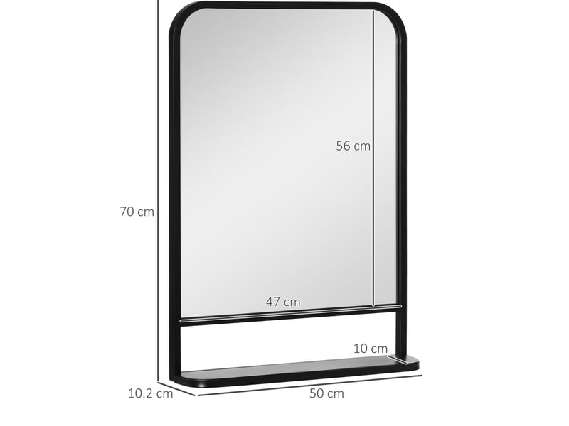  Miroir mural rectangulaire 50 x 70 cm noir en fer, avec tablette intégrée pour salon, entrée ou salle de bains  - Conforama C