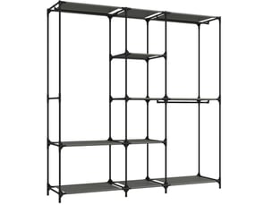 Armoire penderie ouverte portable 182 x 43 x 182 cm, 3 tringles, noire