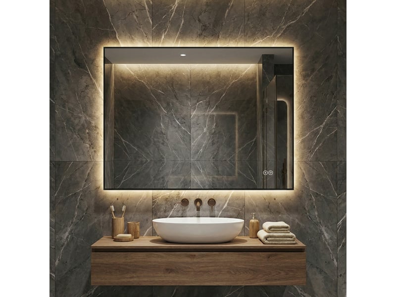  Miroir de salle de bains led 80x60 cm argenté avec cadre en aluminium  - Conforama E