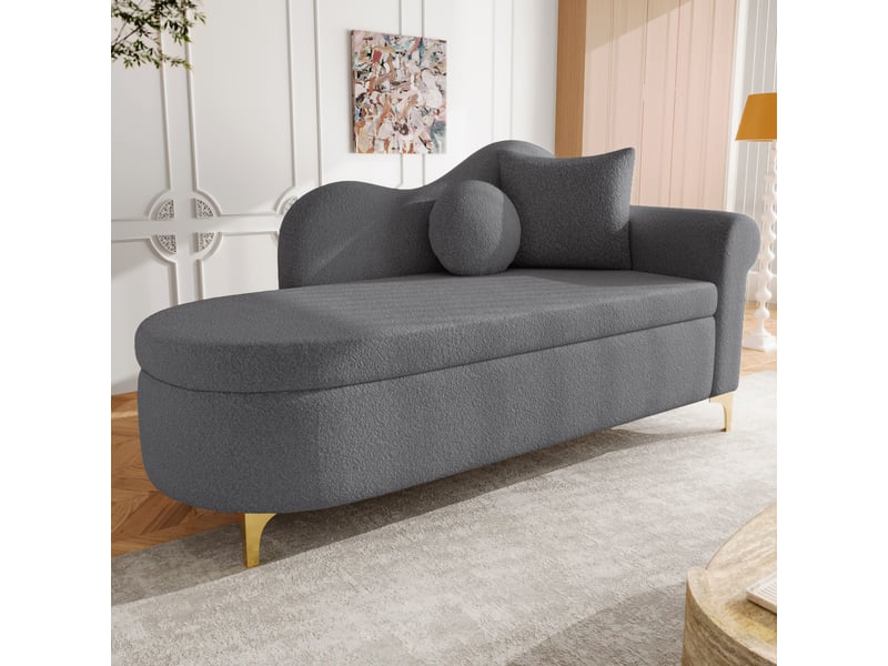  Méridienne moderne de 134 cm avec rangement sous l'assise, tissu effet peau lainée, dossier ondulé et coussins inclus  - Conforama C
