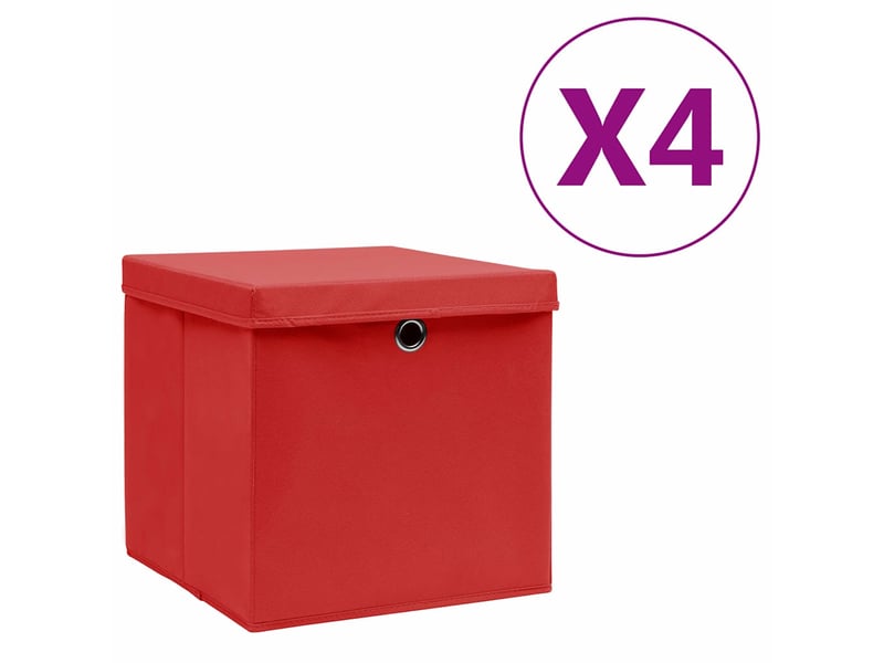  Boîtes de rangement avec couvercles 4 pcs 28x28x28 cm rouge  - Conforama B