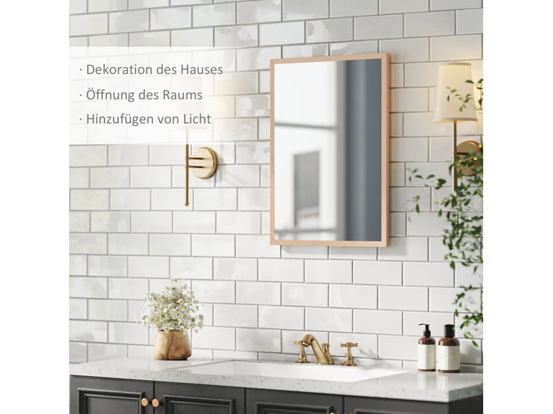  Miroir mural 50x70 cm rectangulaire avec 4 crochets mdf naturel  - Conforama D