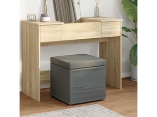 Tabouret bas, ottoman gris foncé 41x41x40 cm tissu et bois stratifié