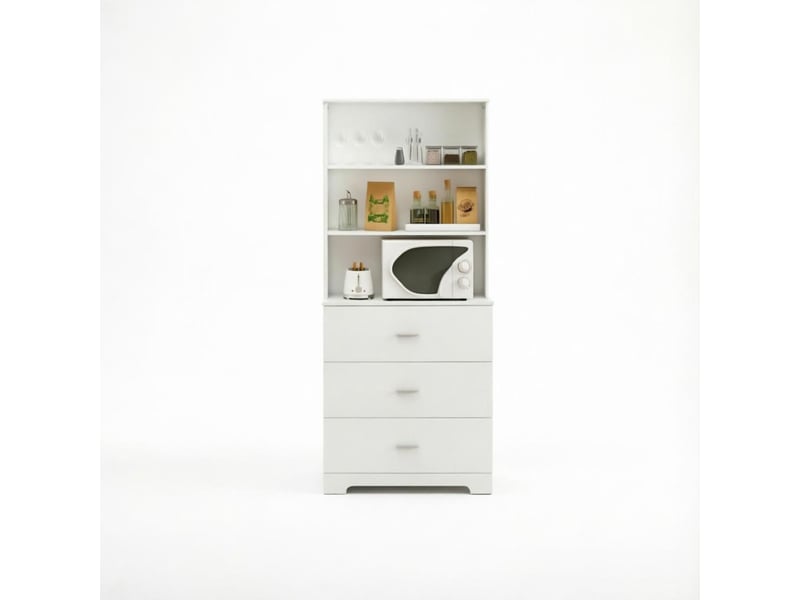  Bibliothèque 6 niveaux 3 tiroirs 3 étagères - lpospi - rangement panneaux de particules blanc 79 × 39,5 × 182,2 cm  - Conforama A