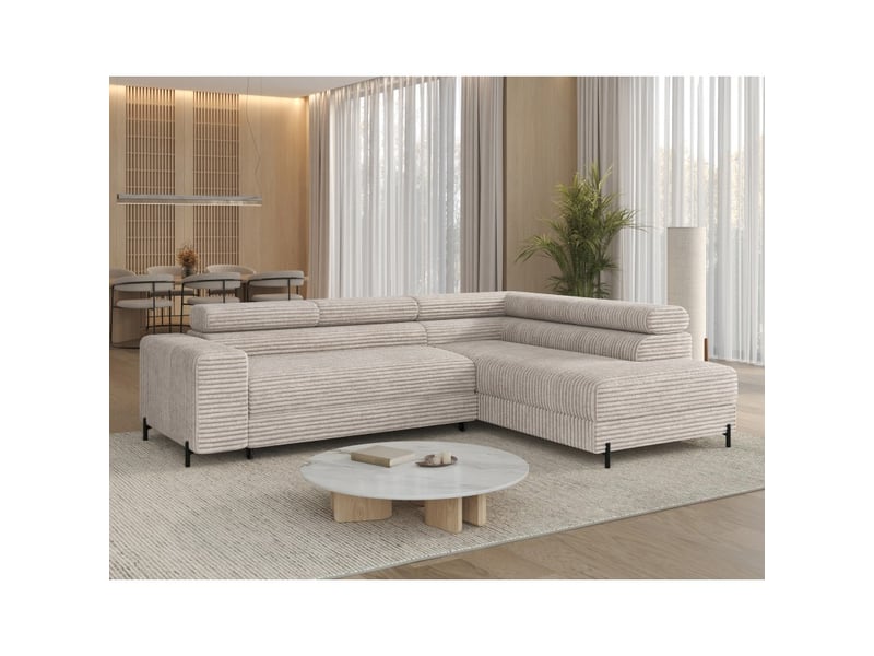  Canapé d'angle colesia convertible 5 places gris velours côtelé – droit – 274x200cm  - Conforama B