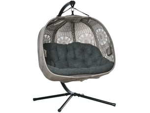 Fauteuil suspendu 2 personnes avec support en acier, pliable, coussin, motif floral, beige sable