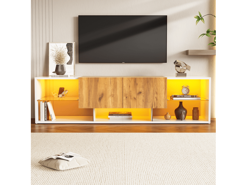  Meuble tv 160 x 40 x 42 cm avec 2 tiroirs, étagère en verre et led multicolore  - Conforama B