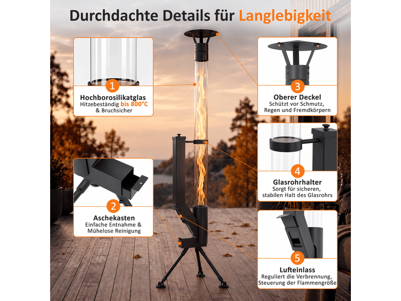  Zmh poêle à granulés mobile 6kw poêle extérieur sur trépied chauffage pour jardin et terrasse  - Conforama D