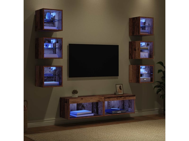  Meuble tv - banc tv - meuble de rangement 8 pcs bois ancien verre  - Conforama E