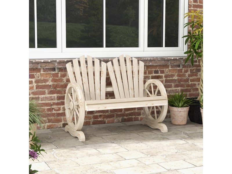  Banc de jardin, motif roue de chariot, pour 2 personnes, en bois naturel  - Conforama D