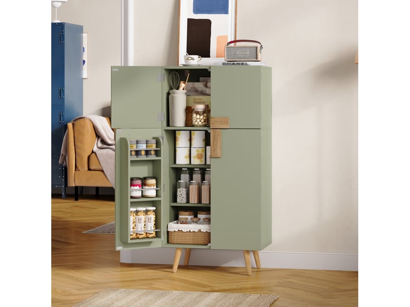  Armoire de cuisine 60x35x120 cm verte en mdf avec 4 portes et étagères réglables  - Conforama E