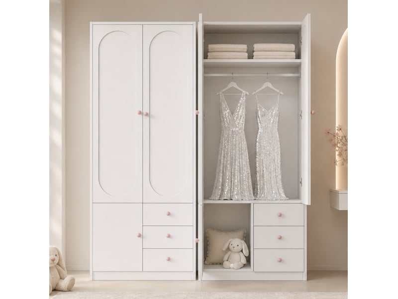  Armoires tcqpz lot de 2 160 x 50 x 200 cm 2 portes 3 tiroirs penderie et étagères mdf blanc  - Conforama E