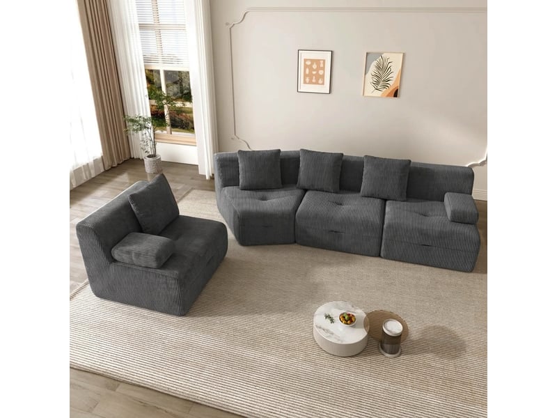  Canapé modulable 4 places en velours côtelé gris foncé sans montage 311x90x65cm  - Conforama E