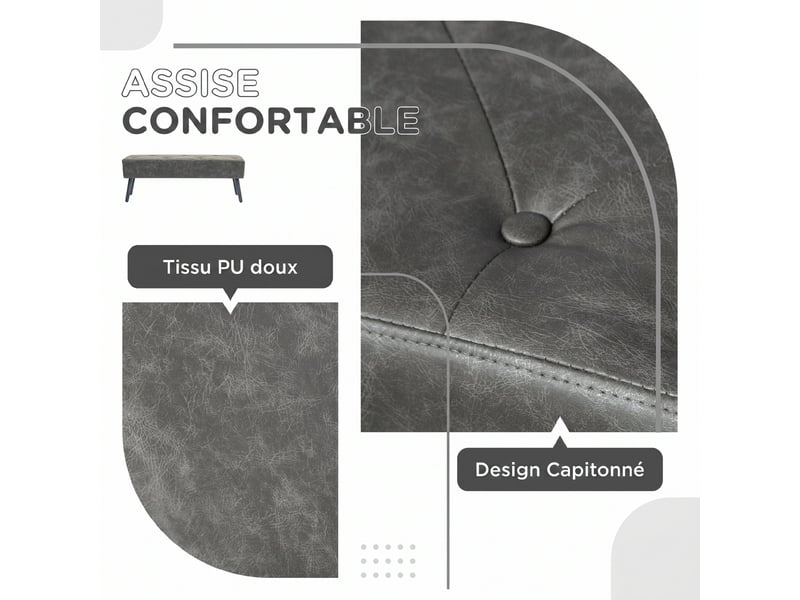  Banc bout de lit capitonné en synthétique et bois massif gris 114 x 38 x 42 cm  - Conforama E