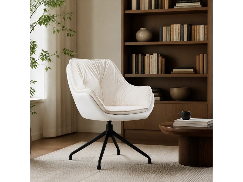  Fauteuil de bureau pivotant avec assise ergonomique, accoudoirs intégrés et retour automatique, simili cuir beige  - Conforama B