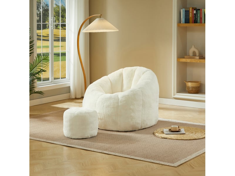  Fauteuil poire adulte fleur avec repose-pieds, 105 x 105 x 70 cm, crème  - Conforama B