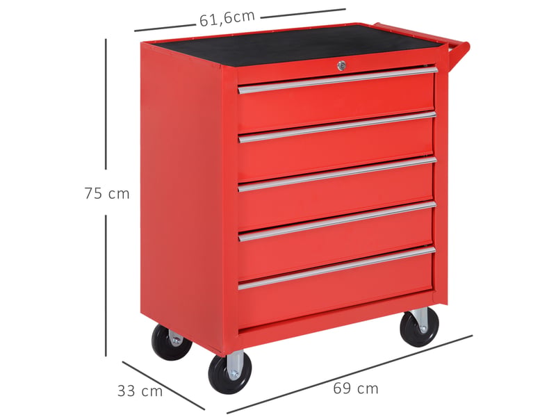  Servante d'atelier 5 tiroirs en acier rouge 69x33x75 cm  - Conforama C