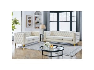 Canapé moderne - canapé en velours de style chelsfield, avec pieds dorés, boutons capitonnés, pour salon, beige, réf. W3349s00167