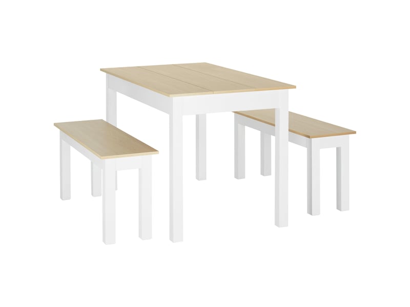  Ensemble table à manger 3 pièces avec 2 bancs encastrables pour 4-6 personnes style contemporain panneaux de particules  - Conforama A