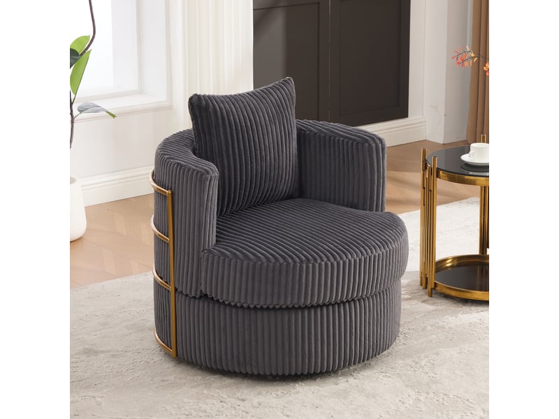 Fauteuil 1 place - 76x79x78 cm - fauteuil tournant 360° en cord, coffre de rangement et coussin inclus - gris - Conforama B