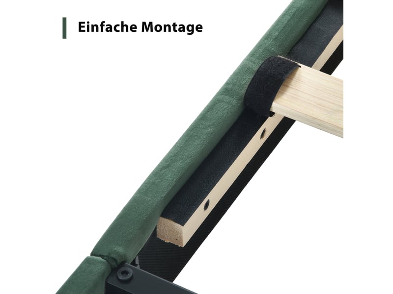  Lit simple enfant  90x200 cm en velours vert foncé avec sommier et matelas  - Conforama R